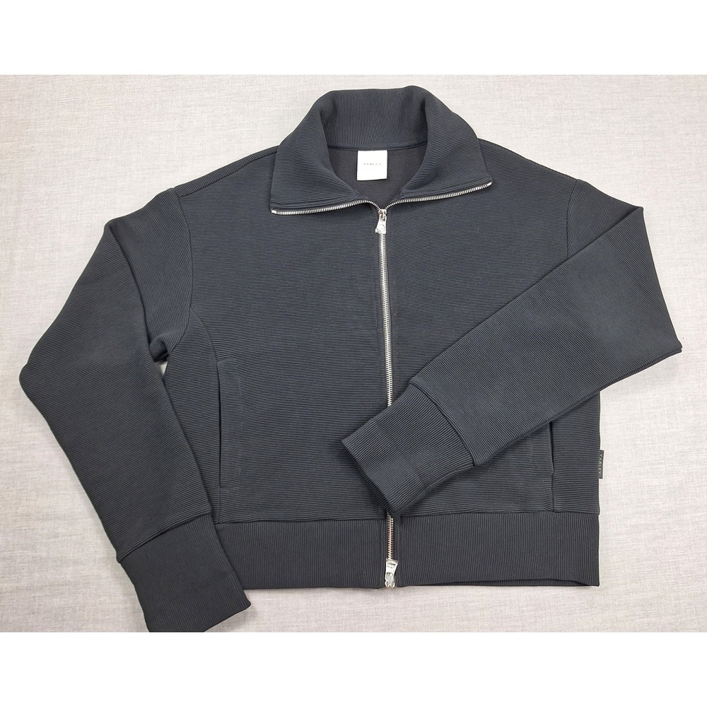 Varley Ottoman Ribbed Full Zip Jacket Charcoal Grey Medium Funnel Neck Boxy Fit